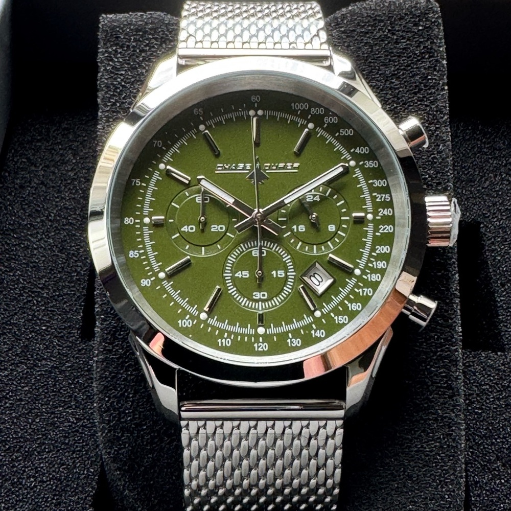 Chase Durer CDW-0120 Men's Watch 45mm Steel Mesh Army Green New!